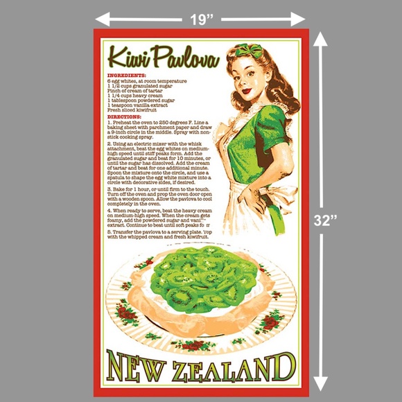 Vintage style, New Zealand, Kiwi, Large Tea Towel, with Pavlova Recipe,  fifties - Picture 1 of 1